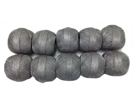 COOL GRAY with SILVER - Lot Set of 10 - Cotton with Lurex Jari Zari Yarn Thread - For Crochet Lace Knitting Embroidery Trim - 1000+ Yards - 200 Grams
